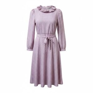 Vintage Charlie California Dress 9 10 Pink Polka Dot Accordion Collar Belt 1970s